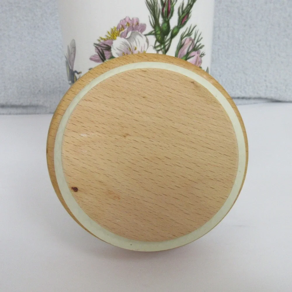 Portmeirion Botanic Garden Rosa Canina Dog Rose Canister Wooden Lid 7in England